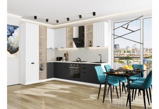 Кухонный гарнитур Евро Лайн-07 Белый/Антрацит, Белый 200/300 см, столешница Пирит светлый