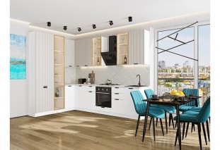 Кухонный гарнитур Евро Лайн-07 Агат/Белый, Белый 200/300 см, столешница Пирит светлый