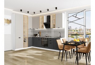 Кухонный гарнитур Евро Лайн-07 Агат/Антрацит, Белый 200/300 см, столешница Снежный мрамор