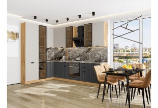 Кухонный гарнитур Евро Лайн-07 Агат/Антрацит, Дуб Вотан 200/300 см, столешница Мрамор горный