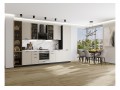 Кухонный гарнитур Фрейм-06 Cream Silk, Graphite 340 см, столешница Гранит белый, со стеклянными полками