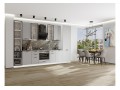 Кухонный гарнитур Фрейм-06 Grey Silk, Белый 340 см, столешница Мрамор горный, со стеклянными полками