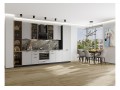 Кухонный гарнитур Фрейм-06 Grey Silk, Graphite 340 см, столешница Мрамор горный, со стеклянными полками