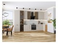 Кухонный гарнитур Флэт-05 Cashmere In 2S, Дуб Вотан 400/100 см, столешница Пирит светлый, со стеклянными полками
