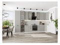 Кухонный гарнитур Флэт-05 Light Grey In 2S, Белый 400/100 см, столешница Пирит светлый, со стеклянными полками