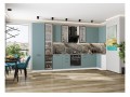Кухонный гарнитур Флэт-05 Grey-green In 2S, Белый 400/100 см, столешница Мрамор горный, со стеклянными полками