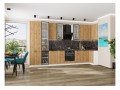 Кухонный гарнитур Флэт-05 Wotan Oak 2S, Белый 400/100 см, столешница Мрамор черный, со стеклянными полками