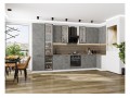 Кухонный гарнитур Флэт-05 Temple Stone 2S, Белый 400/100 см, столешница Дуб табак, со стеклянными полками