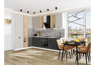 Кухонный гарнитур Евро Лайн-07 Агат/Антрацит, Белый 200/300 см, столешница Снежный мрамор, со стеклянными полками