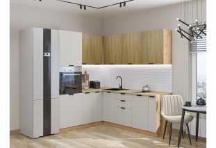 Кухонный гарнитур Евро Лайн-04 Дуб песочный/Агат, Дуб Вотан 180/215 см, столешница Дуб сонома
