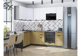 Кухонный гарнитур Евро Лайн-05 Белый/Дуб песочный, Graphite 140/240 см, столешница Мрамор горный