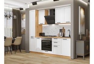 Кухонный гарнитур Нео-02 White Silk, Дуб Вотан 230 см, столешница Дуб сонома
