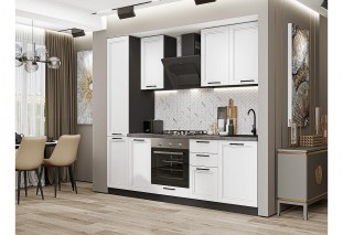 Кухонный гарнитур Нео-02 White Silk, Graphite 230 см, столешница Мрамор серый