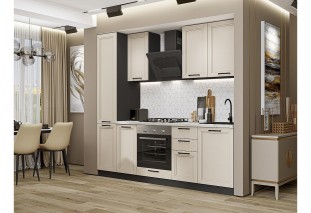 Кухонный гарнитур Нео-02 Cream Silk, Graphite 230 см, столешница Пирит светлый