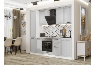 Кухонный гарнитур Нео-02 Grey Silk, Белый 230 см, столешница Антарес
