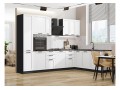 Кухонный гарнитур Нео-03 White Silk, Graphite 300/210 см, столешница Черный детройт