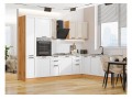 Кухонный гарнитур Нео-03 Cream Silk/White Silk, Дуб Вотан 300/210 см, столешница Мрамор альпийский