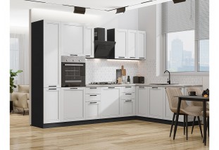 Кухонный гарнитур Нео-03 Grey Silk, Graphite 300/210 см, столешница Кварцит Бьянко