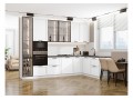 Кухонный гарнитур Нео-04 White Silk, Белый 320/180 см, столешница Мрамор серый, со стеклянными полками