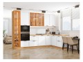 Кухонный гарнитур Нео-04 White Silk, Дуб Вотан 320/180 см, столешница Дуб сонома, со стеклянными полками