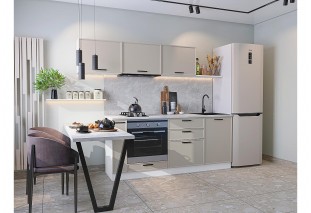 Кухонный гарнитур Фрейм-01 Clay Silk, Белый 230 см, столешница Кварцит Бьянко