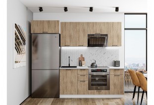 Кухонный гарнитур Флэт-01 Natural Casella Oak 2S, Белый 260 см, столешница Антарес