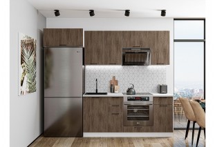 Кухонный гарнитур Флэт-01 Brown Casella Oak 2S, Белый 260 см, столешница Антарес