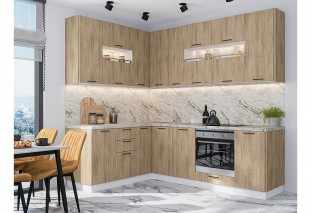 Кухонный гарнитур Флэт-02 Natural Casella Oak 2S, Белый 170/240 см, столешница Мрамор альпийский