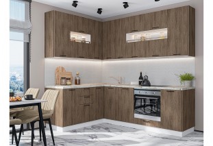 Кухонный гарнитур Флэт-02 Brown Casella Oak 2S, Белый 170/240 см, столешница Мрамор альпийский