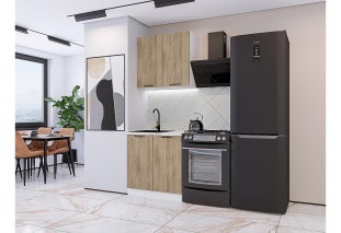 Кухонный гарнитур Флэт-03 Natural Casella Oak 2S, Белый 80 см, столешница Пирит светлый