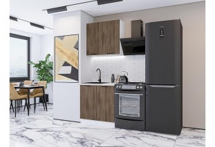 Кухонный гарнитур Флэт-03 Brown Casella Oak 2S, Белый 80 см, столешница Антарес