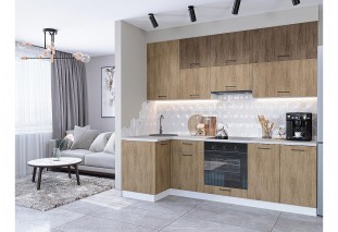 Кухонный гарнитур Флэт-04 Brown Casella Oak 2S/Natural Casella Oak 2S, Белый 100/250 см, столешница Антарес