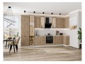 Кухонный гарнитур Флэт-05 Natural Casella Oak 2S, Белый 400/100 см, столешница Мрамор альпийский, со стеклянными полками