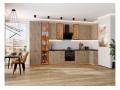 Кухонный гарнитур Флэт-05 Natural Casella Oak 2S, Дуб Вотан 400/100 см, столешница Кварцит Неро, со стеклянными полками