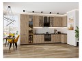 Кухонный гарнитур Флэт-05 Natural Casella Oak 2S, Graphite 400/100 см, столешница Кварцит Неро, со стеклянными полками