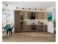 Кухонный гарнитур Флэт-05 Natural Casella Oak 2S/Brown Casella Oak 2S, Graphite 400/100 см, столешница Пирит светлый, со стеклянными полками