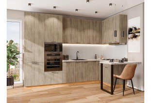 Кухонный гарнитур Флэт-06 Natural Casella Oak 2S, Дуб Вотан 320/135 см, столешница Мрамор альпийский