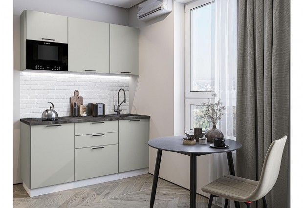 Кухонный гарнитур Лайт-01 Special Grey, Белый 160 см, столешница Кварц белый