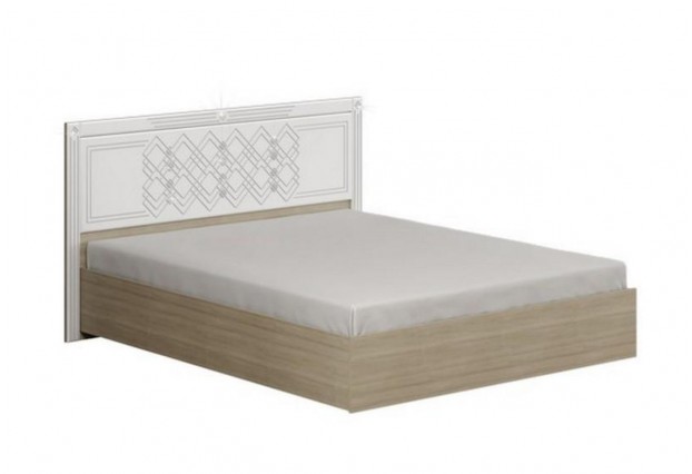 Кровать АМЕЛИ 160 см подъемный механизм с твердым щитком Дуб Сонома светлый, МДФ - глянцевая Белый
