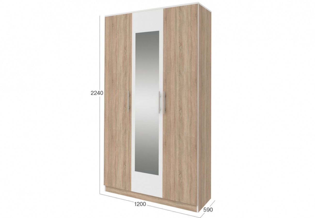 Шкаф 3-х дверный с зеркалом Оливия Дуб сонома/Белый
