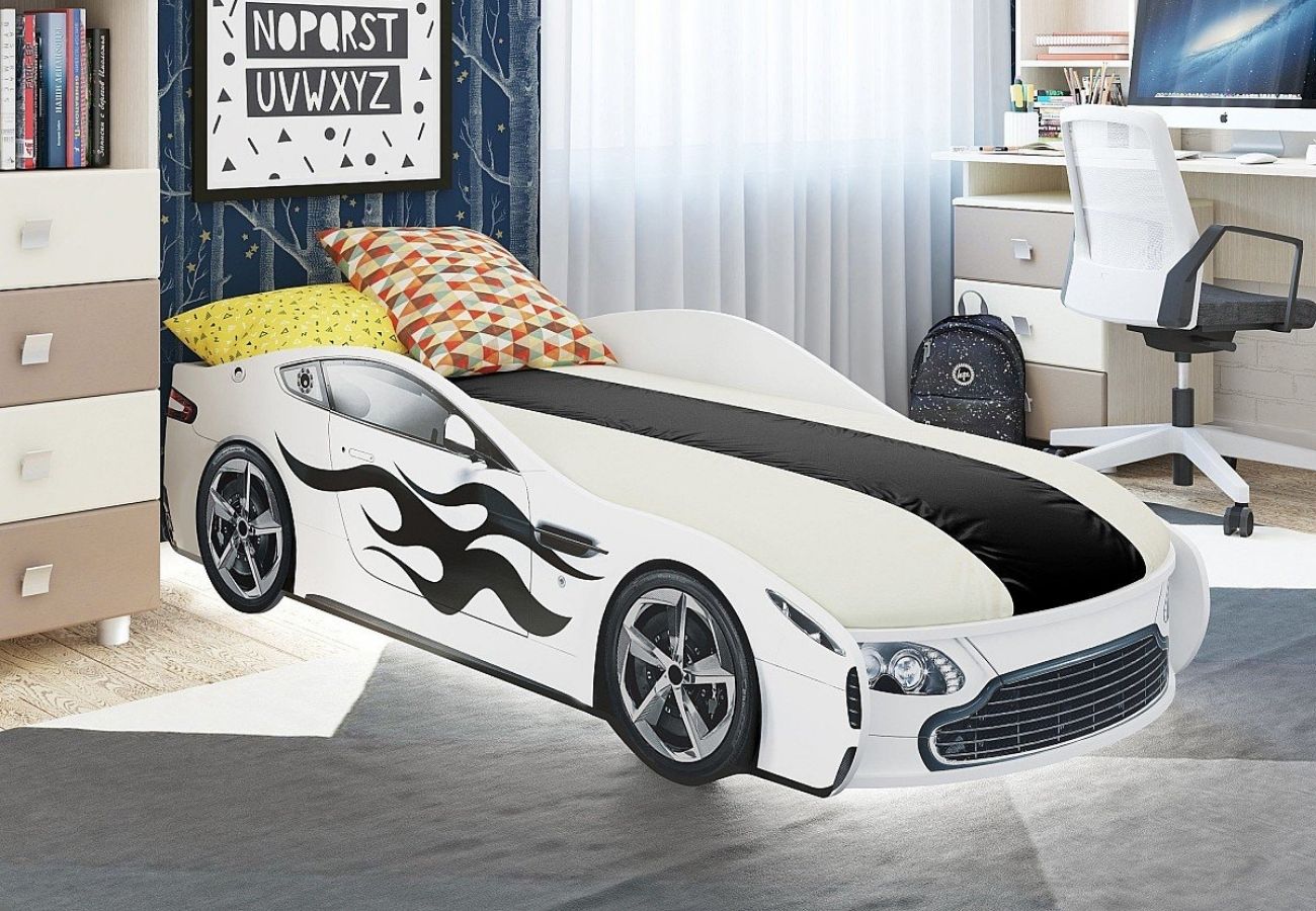 Детская кровать-машина Турбо белый