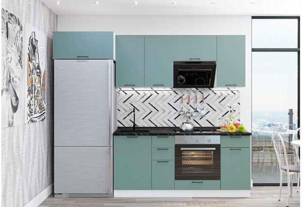 Кухонный гарнитур Флэт-01 Grey-green In 2S, Белый 260 см