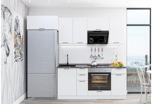 Кухонный гарнитур Флэт-01 White In 2S, Белый 260 см