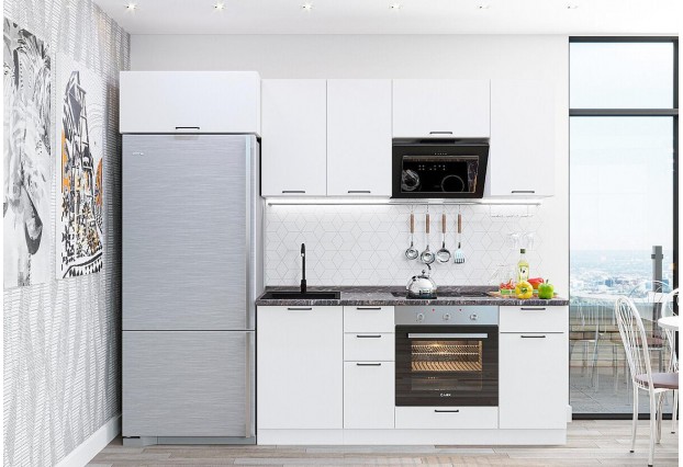 Кухонный гарнитур Флэт-01 White In 2S, Белый 260 см