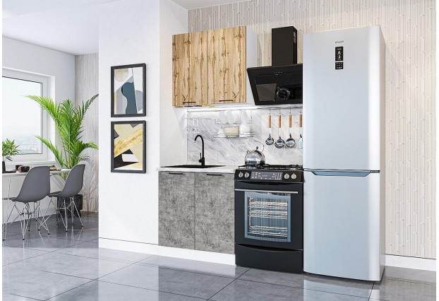 Кухонный гарнитур Флэт-03 Wotan Oak 2S/Temple Stone 2S, Белый 80 см
