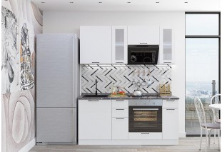 Кухонный гарнитур Флэт Плюс-01 White In 2S, Белый 180 см