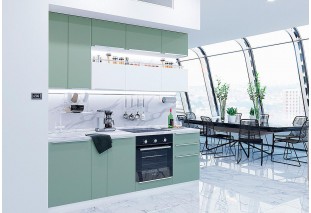 Кухонный гарнитур Фьюжн-01 Silky Mint/Silky White, Белый 230 см