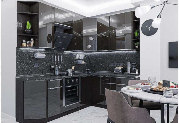 Кухонный гарнитур угловой Фьюжн-04 Anthracite, Graphite серый 220/179 см