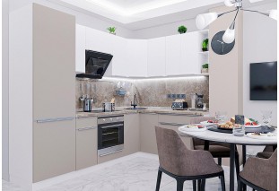 Кухонный гарнитур угловой Фьюжн-04 Silky Grey/Silky White, Белый 250/179 см