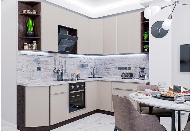Кухонный гарнитур угловой Фьюжн-04 Silky Grey, Graphite серый 220/179 см
